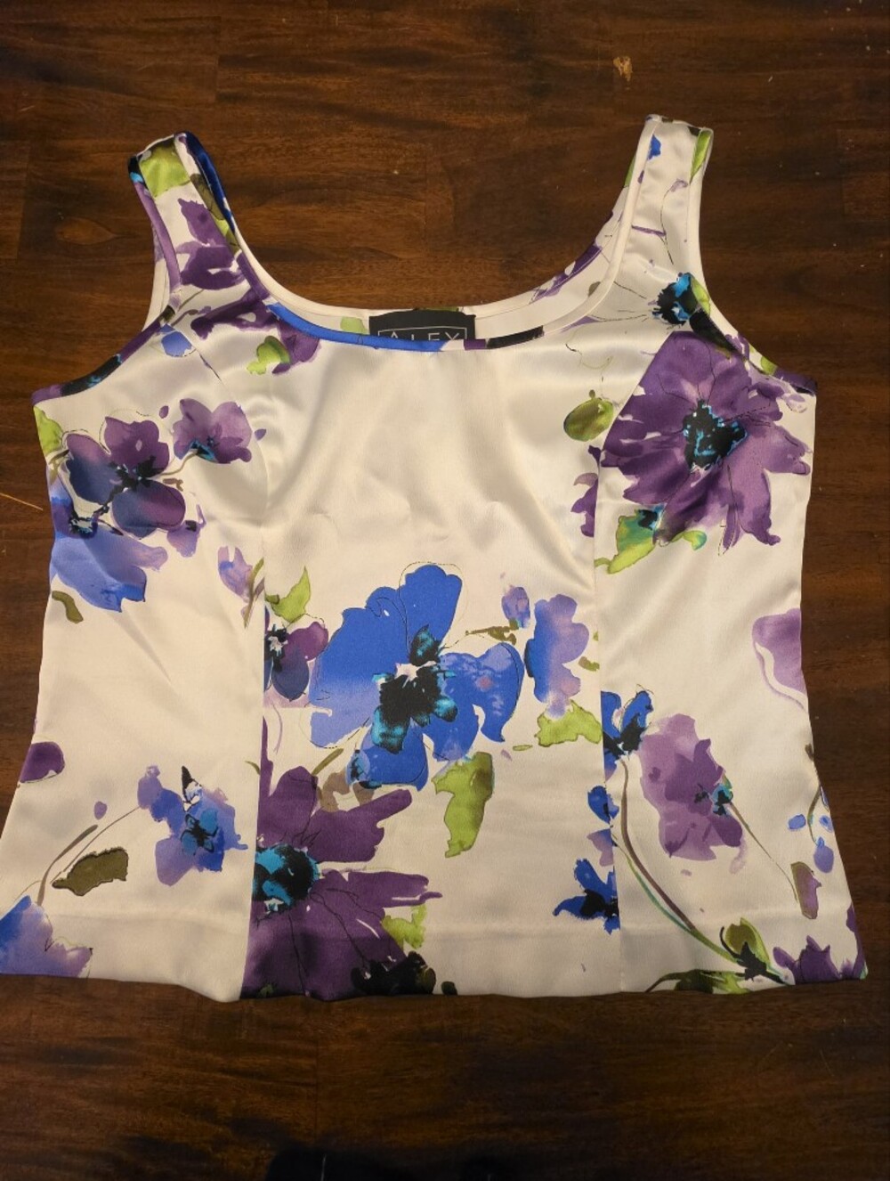 Alex Evenings Watercolor Floral Scoop Neck Tank Top Size Medium Elegant